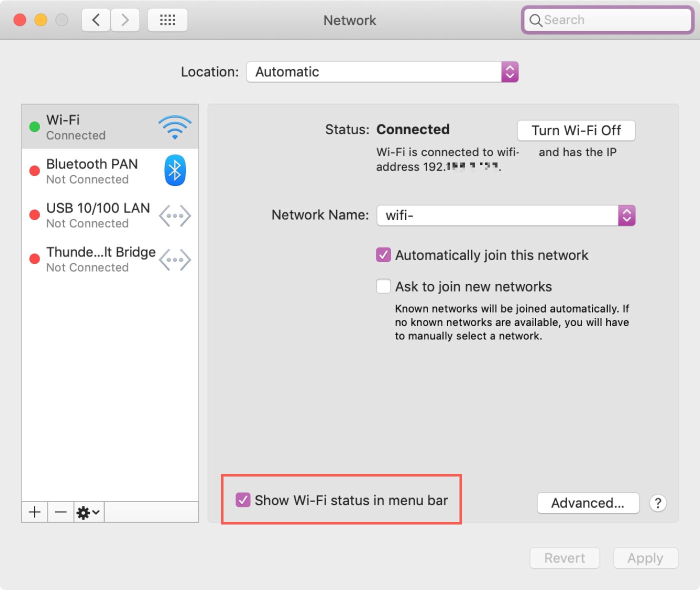 Show WiFi Status in Menu System Preferences