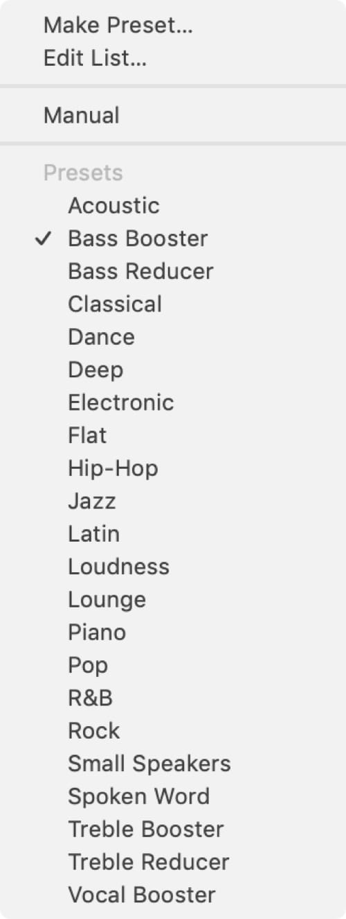 iTunes Equalizer Preset List on Mac