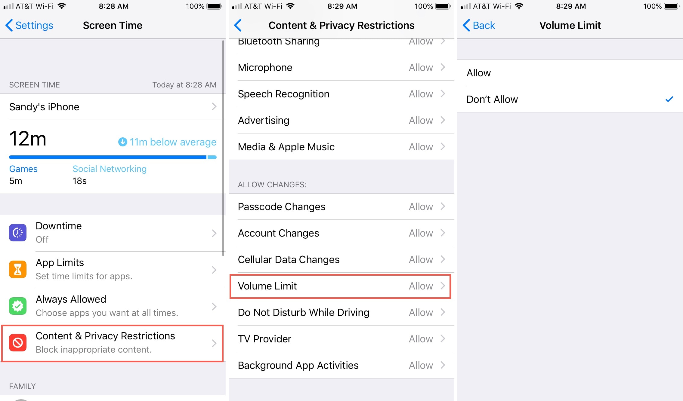 Content Privacy Restrictions Volume Limit Updated