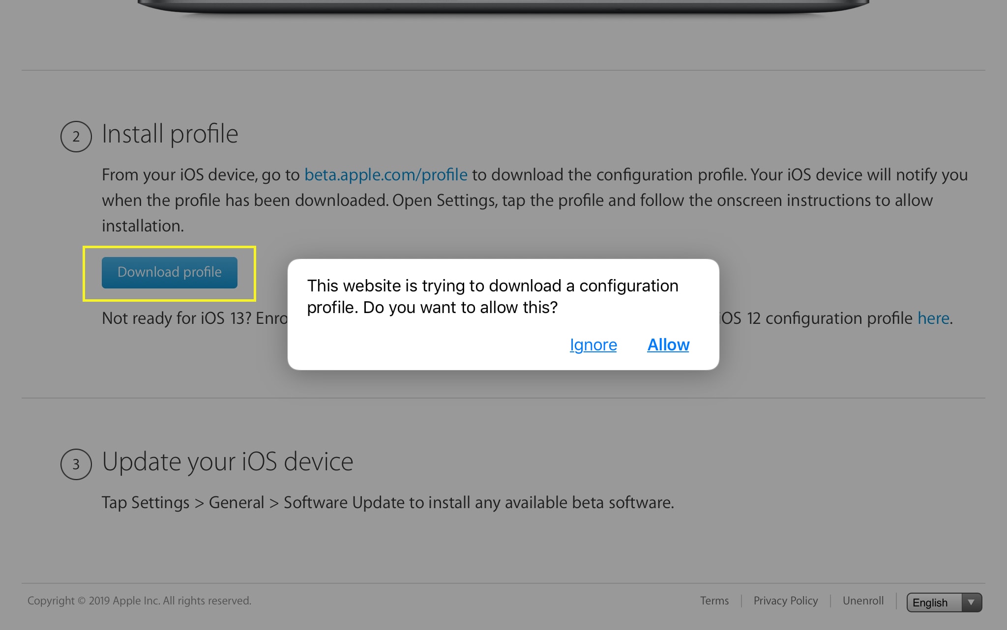 Download Profile for Public Beta iPad