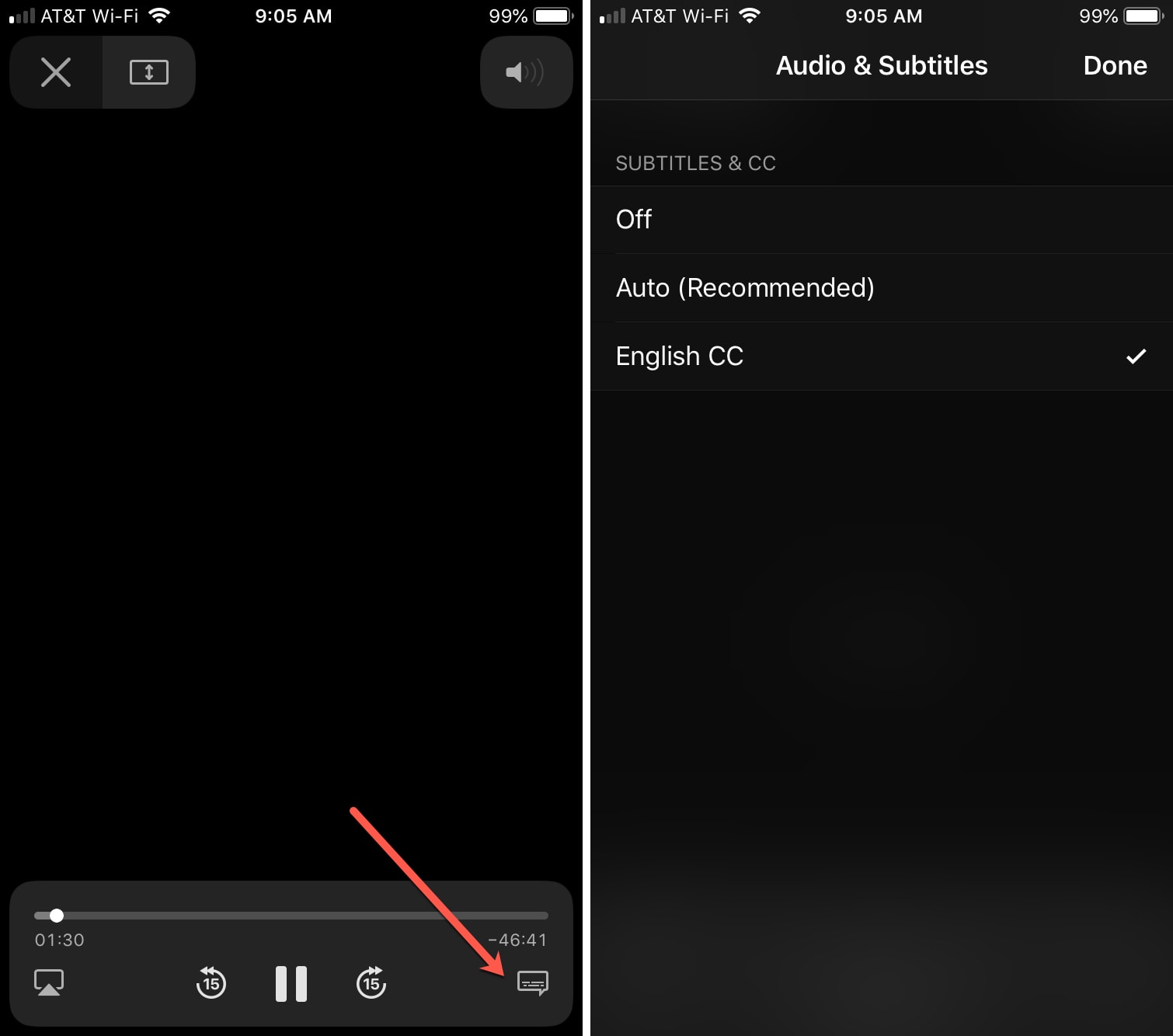 Enable Subtitles on iPhone Show