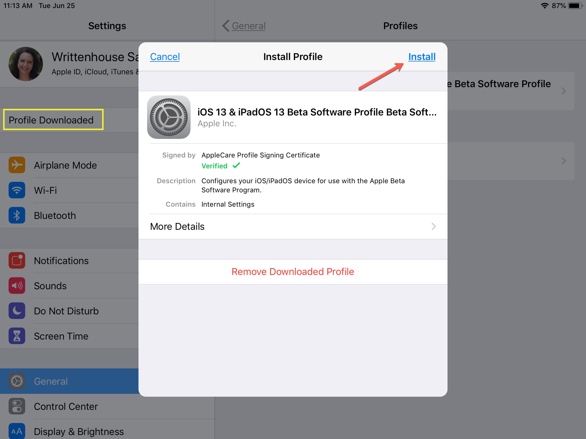 Install Profile for Public Beta iPad