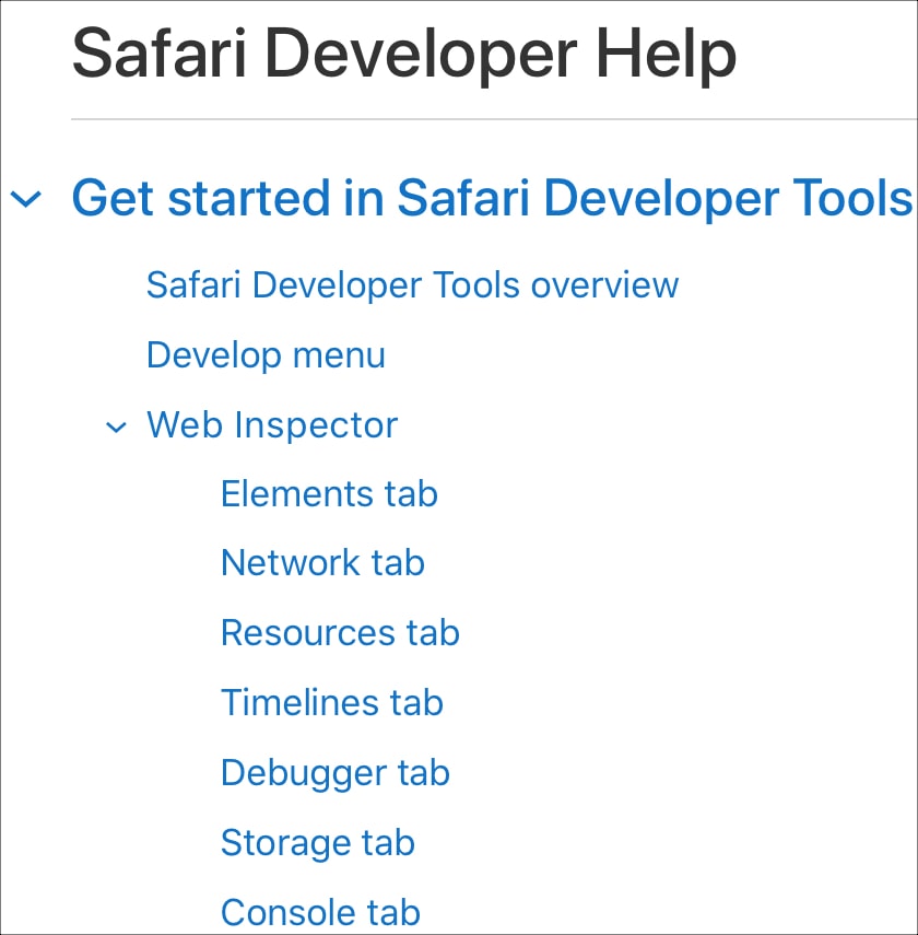 Safari Web Inspector Developer Site