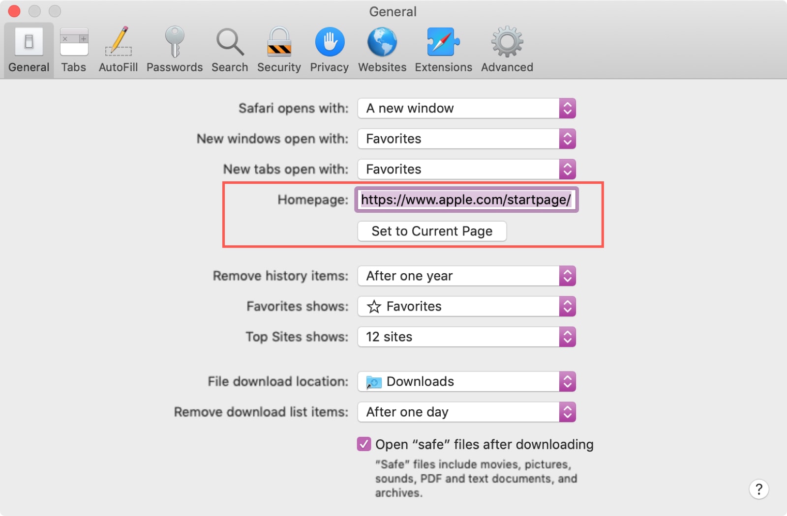 Set Homepage Safari Mac