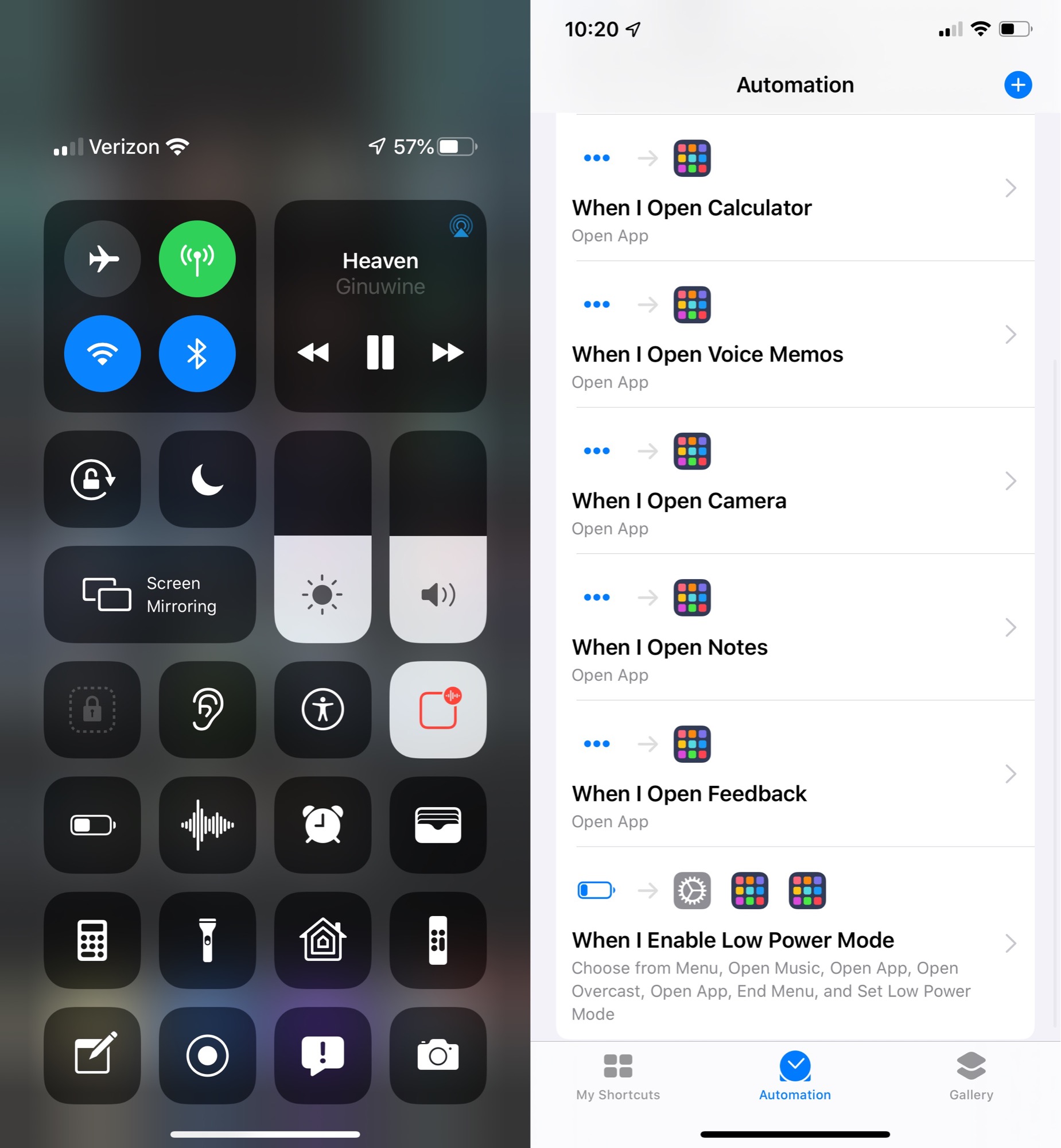Multiple automations for iPhone Control Center