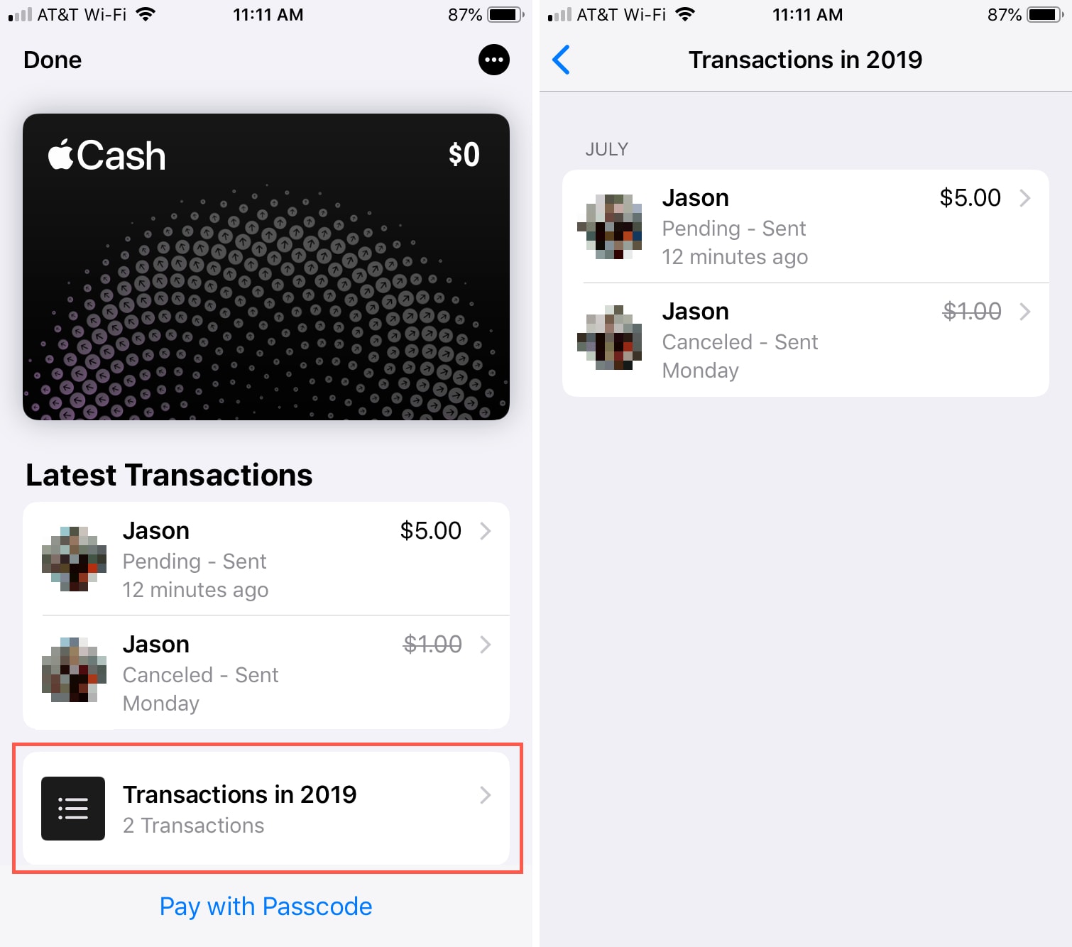 Apple Cash Transactions in Wallet iPhone
