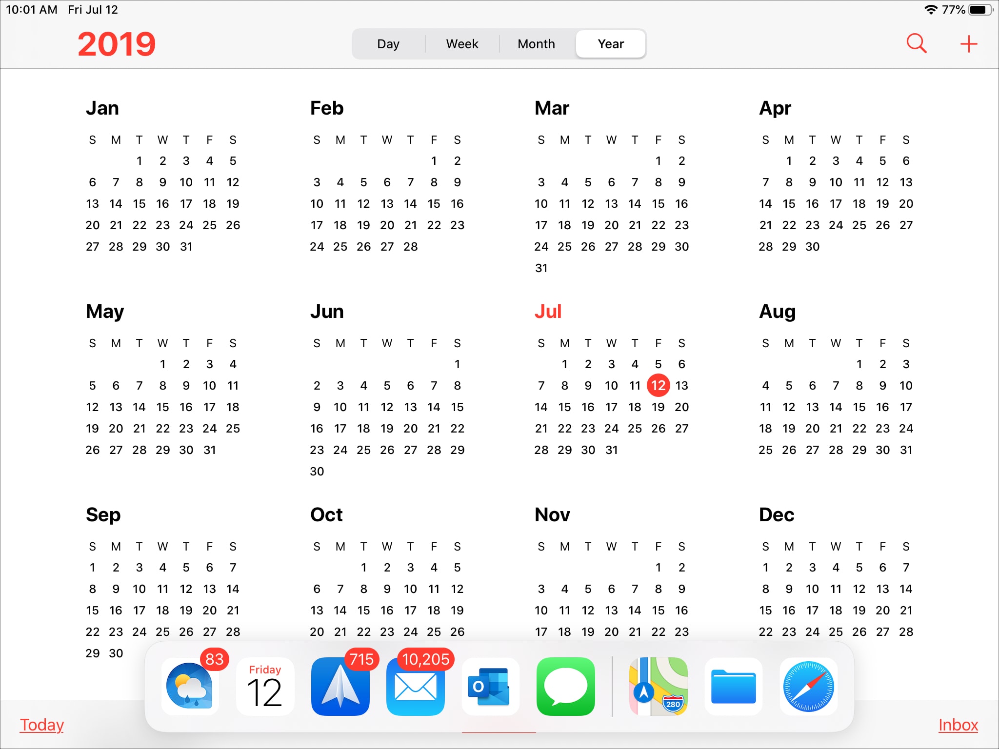 Calendar on iPad Open Dock