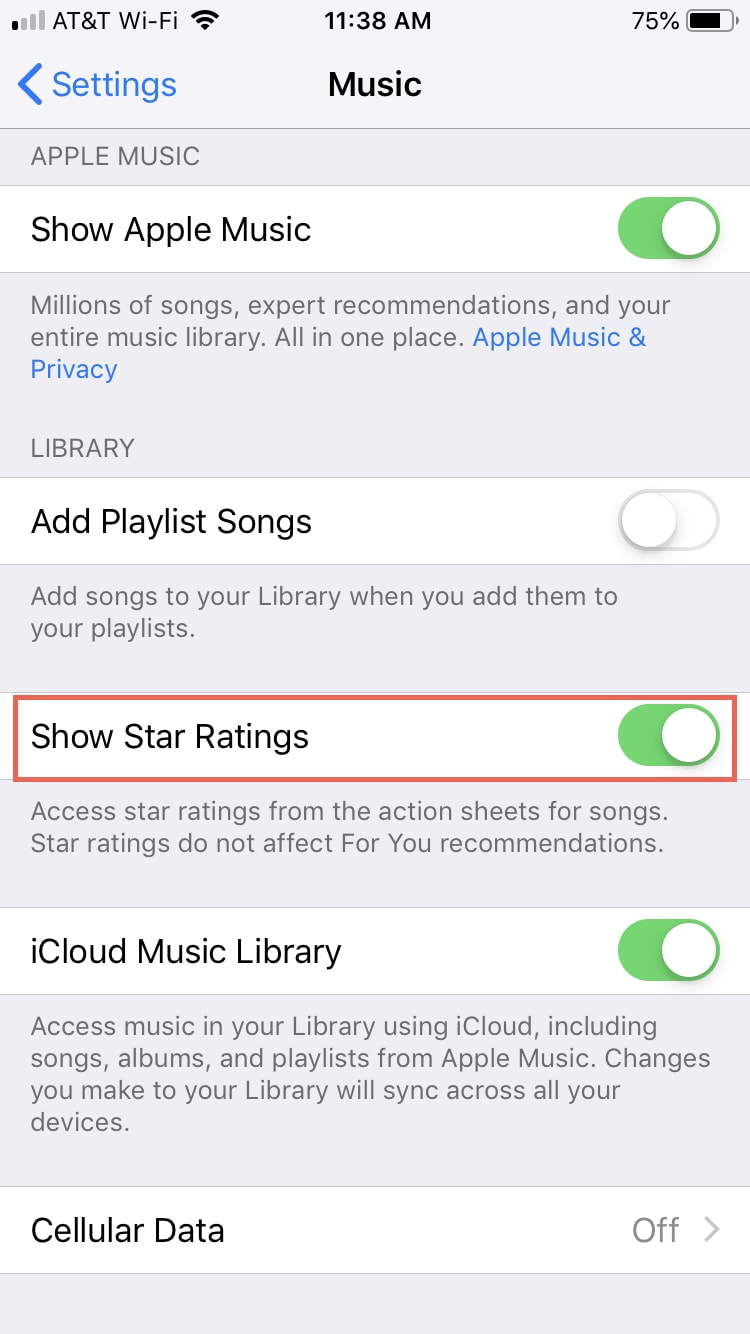 Enable Star Ratings iPhone