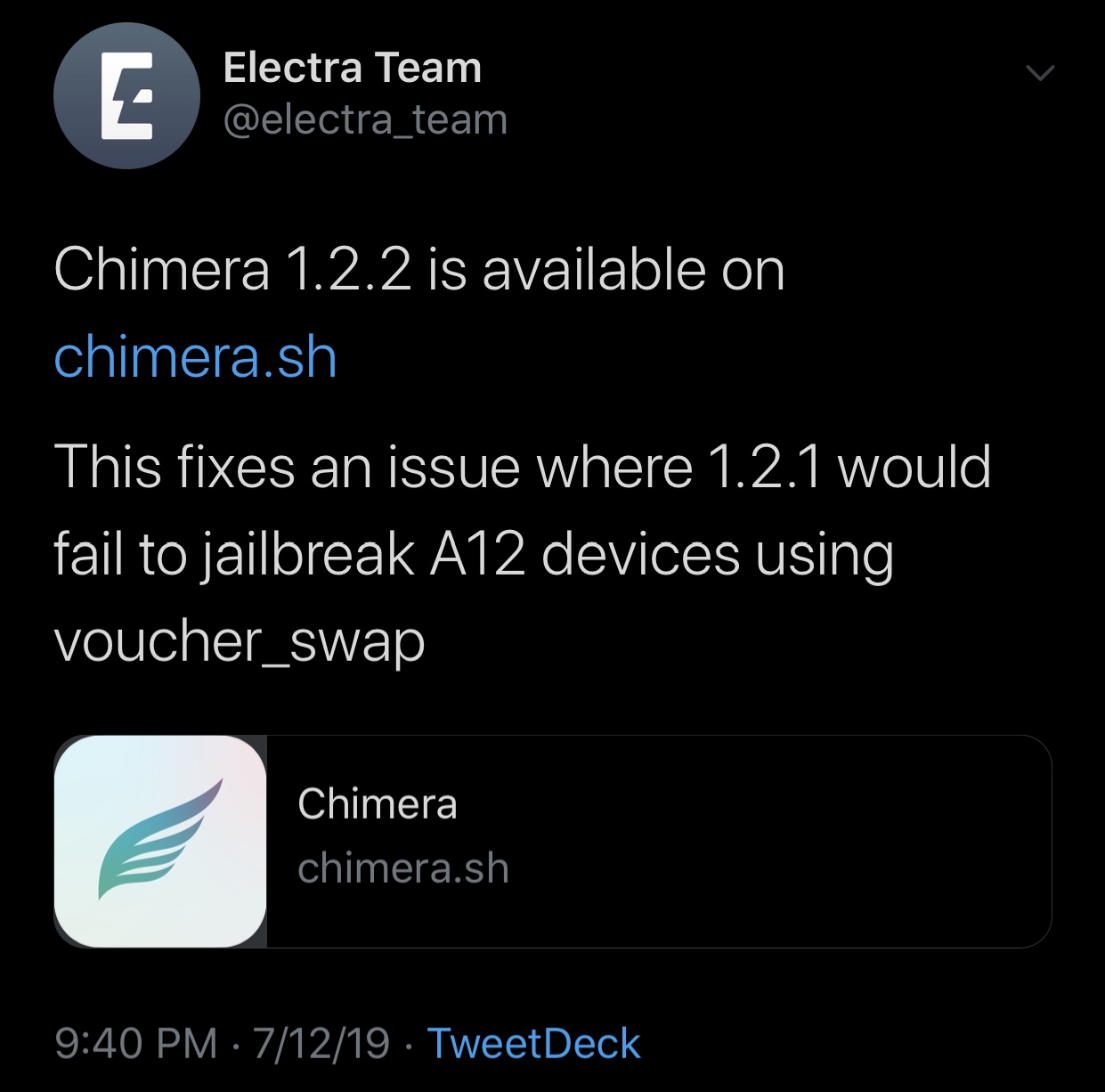 Chimera Updated To V1 2 2 To Fix The Voucher Swap Exploit On A12 X