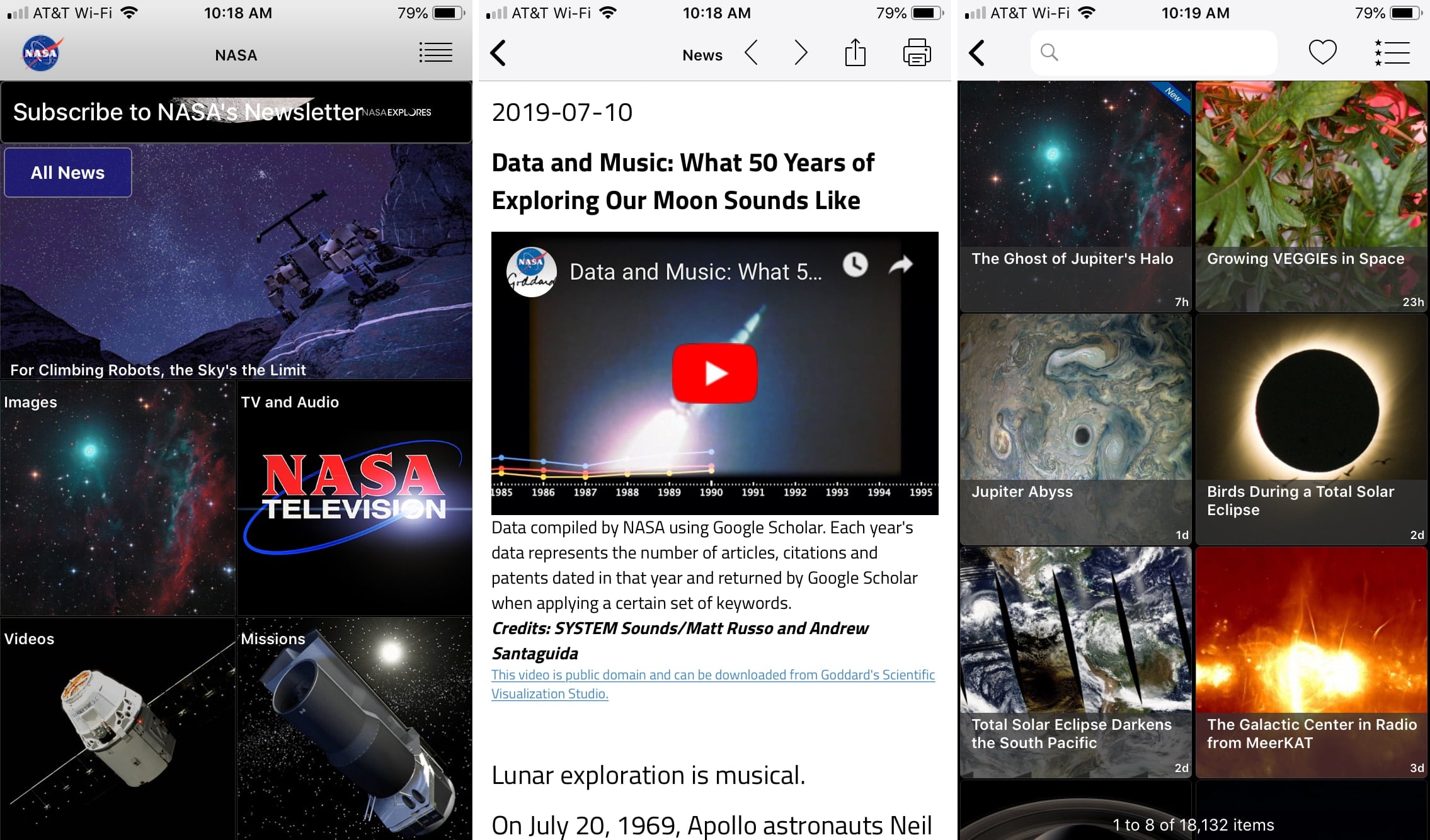 NASA app on iPhone