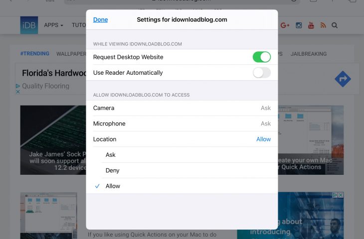 كيفية استخدام قائمة عرض موقع Safari على الويب وإعدادات لكل موقع على iPad 135