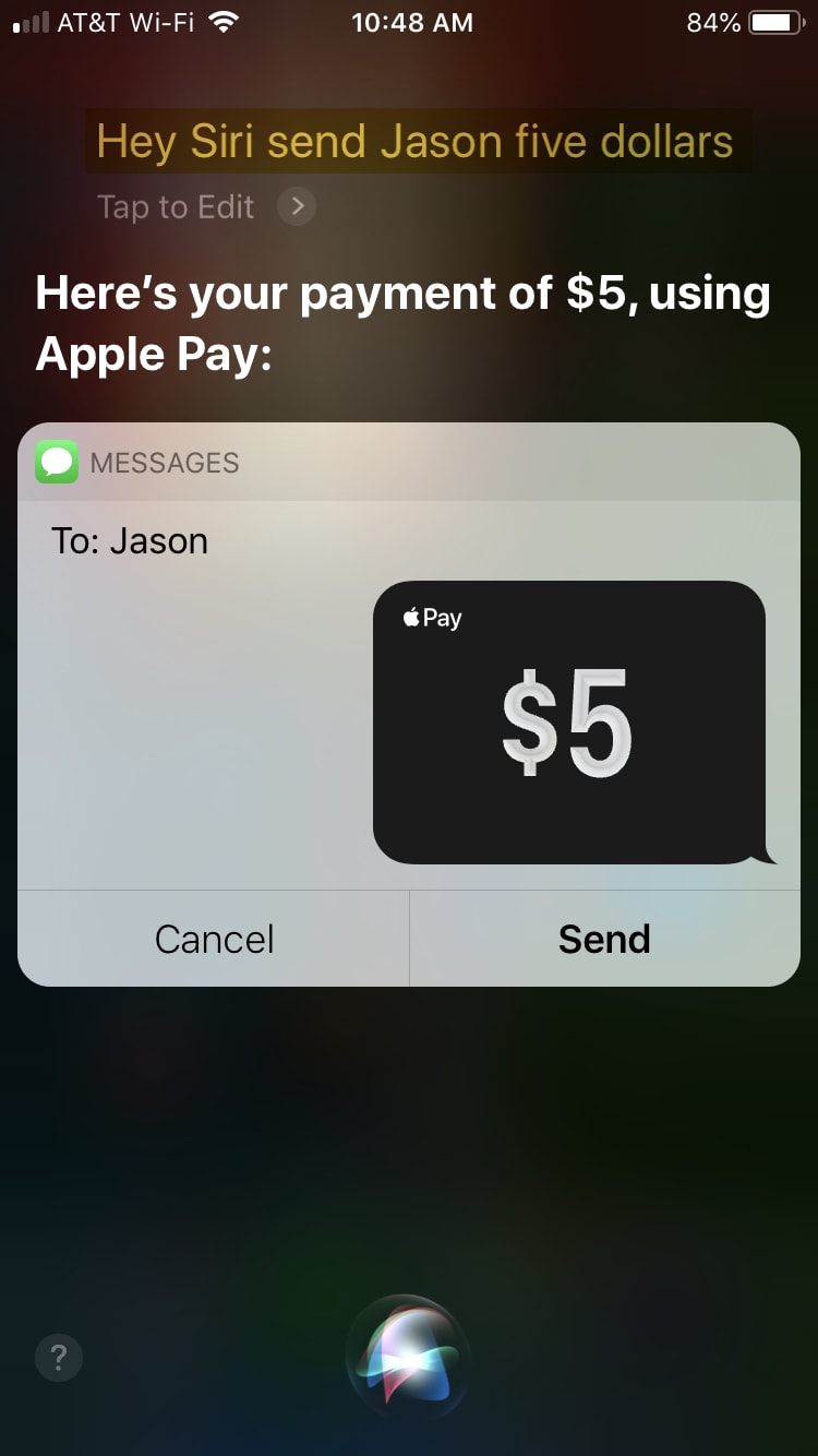Send Money with Apple Pay Siri