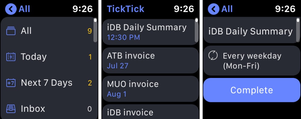 TickTick Apple Watch to-do list