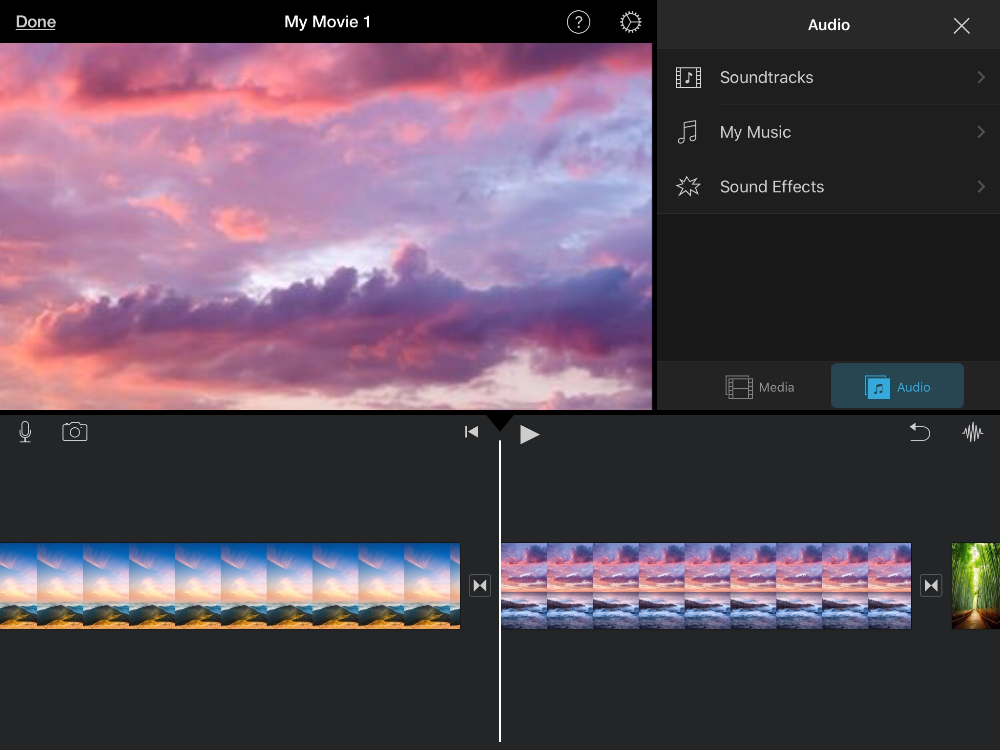 Audio Options iMovie iPad