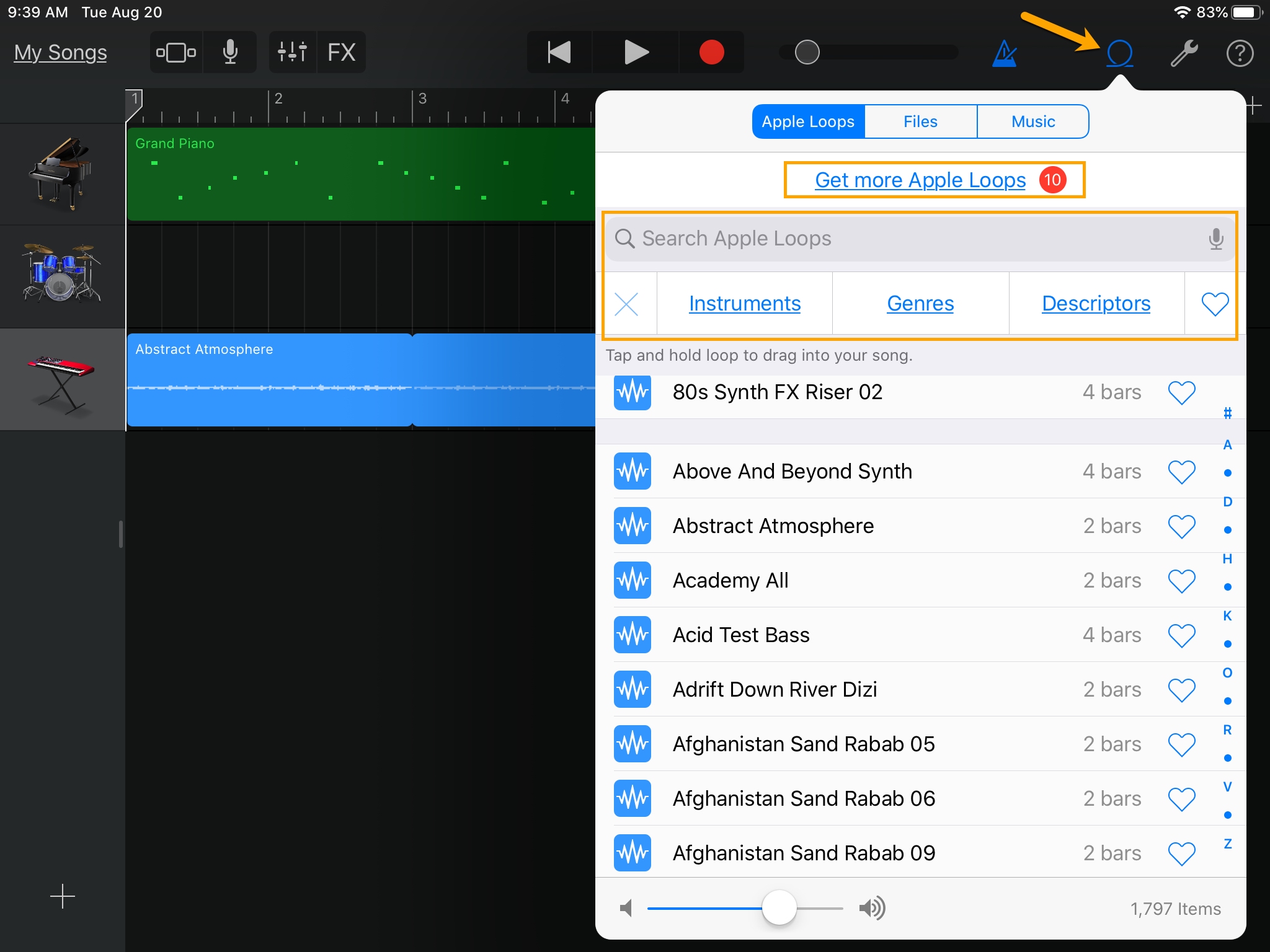 GarageBand Add More Apple Loops iPad