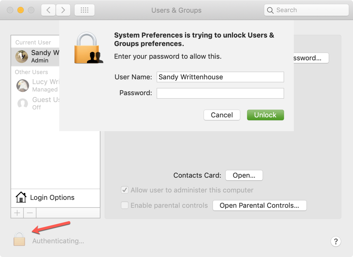 Unlock Users and Groups on Mac