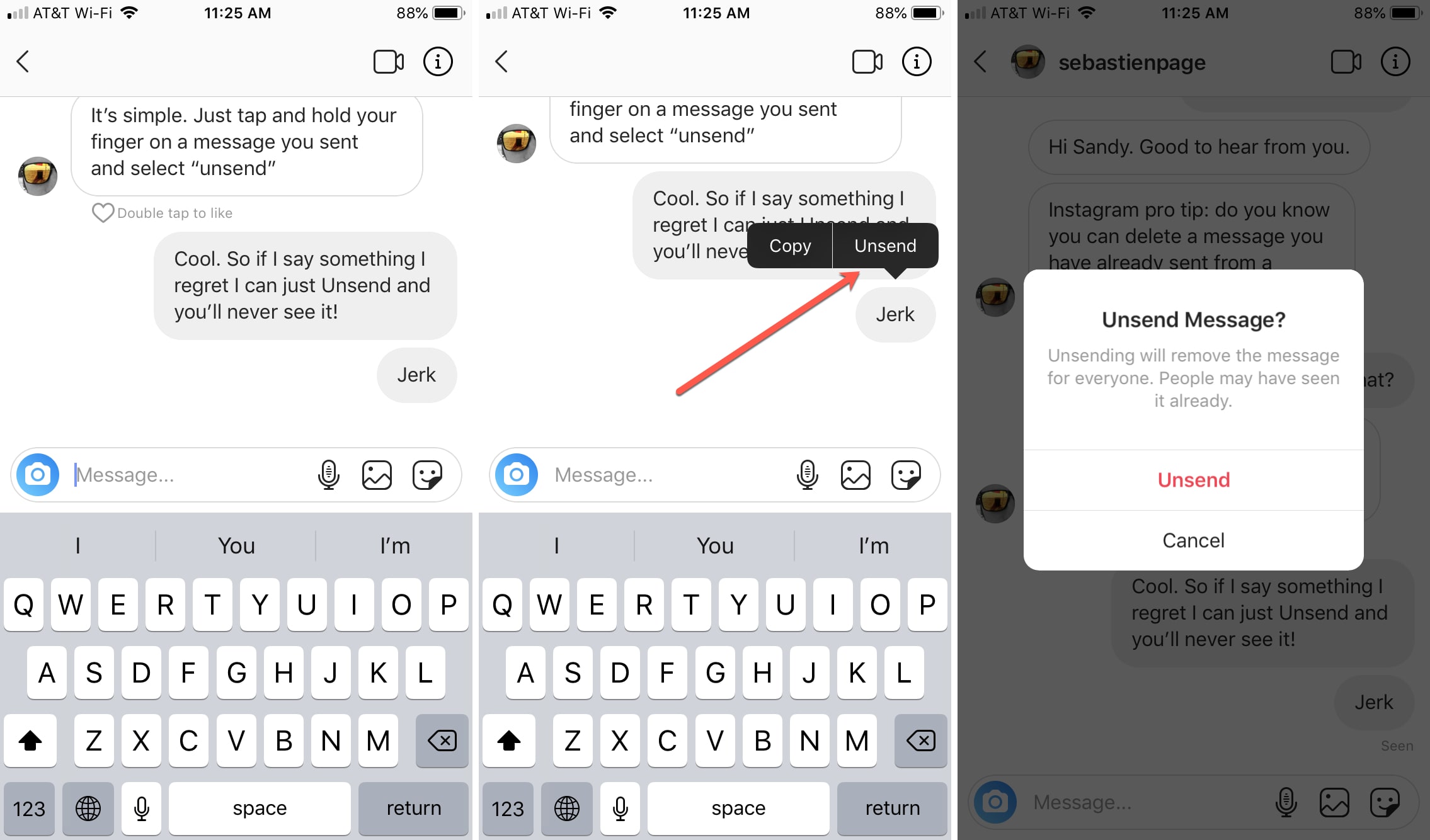 How to quickly delete an Instagram message you sent
