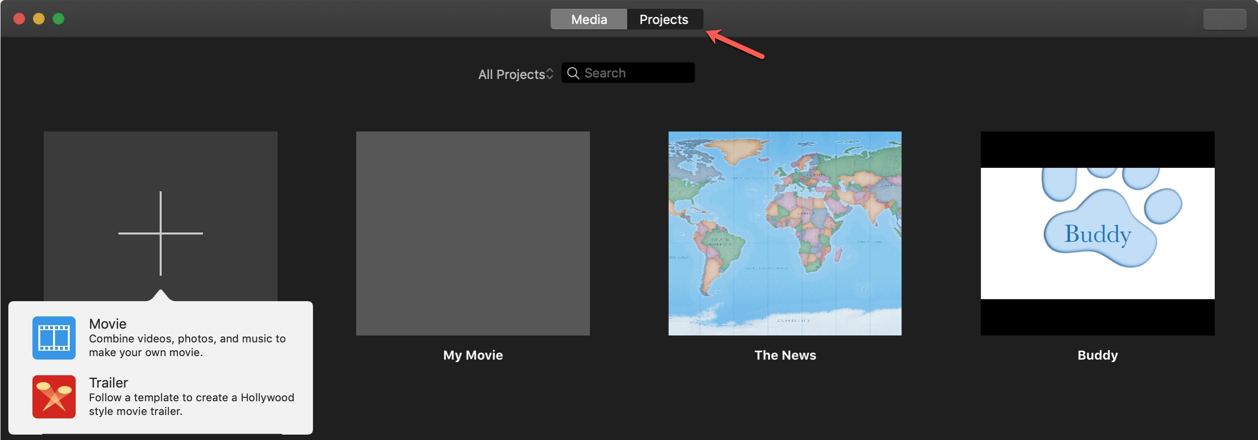 iMovie New Project on Mac