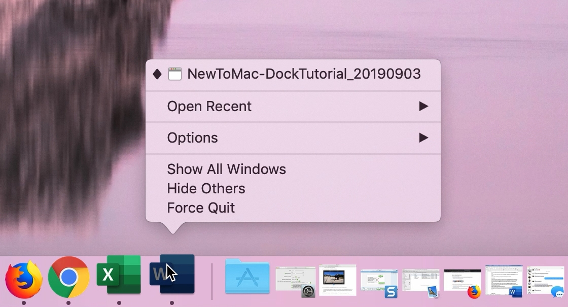App in Dock Option Settings Shortcut Mac
