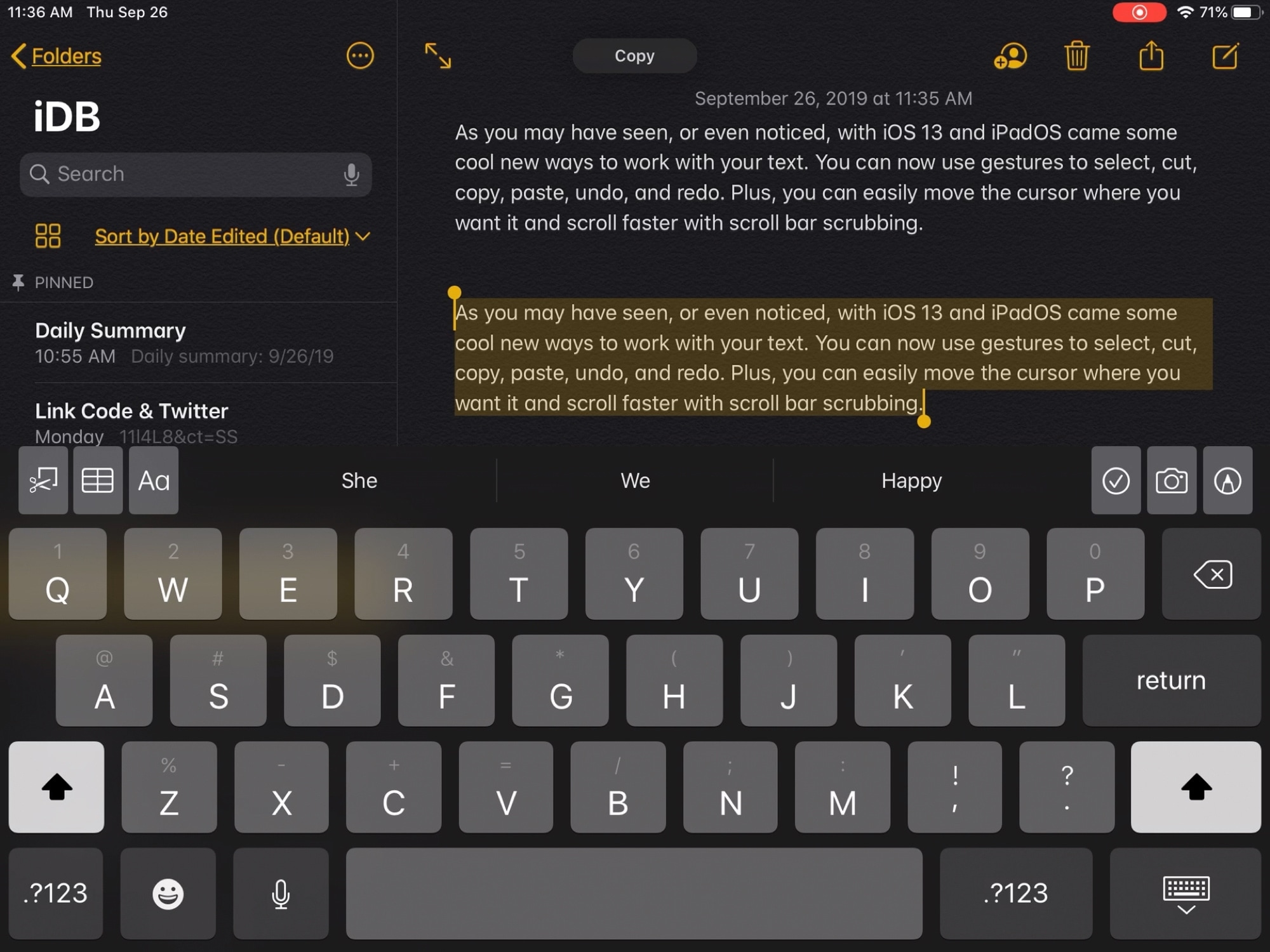 edit text iphone and ipad - Copy on iPadOS Notes