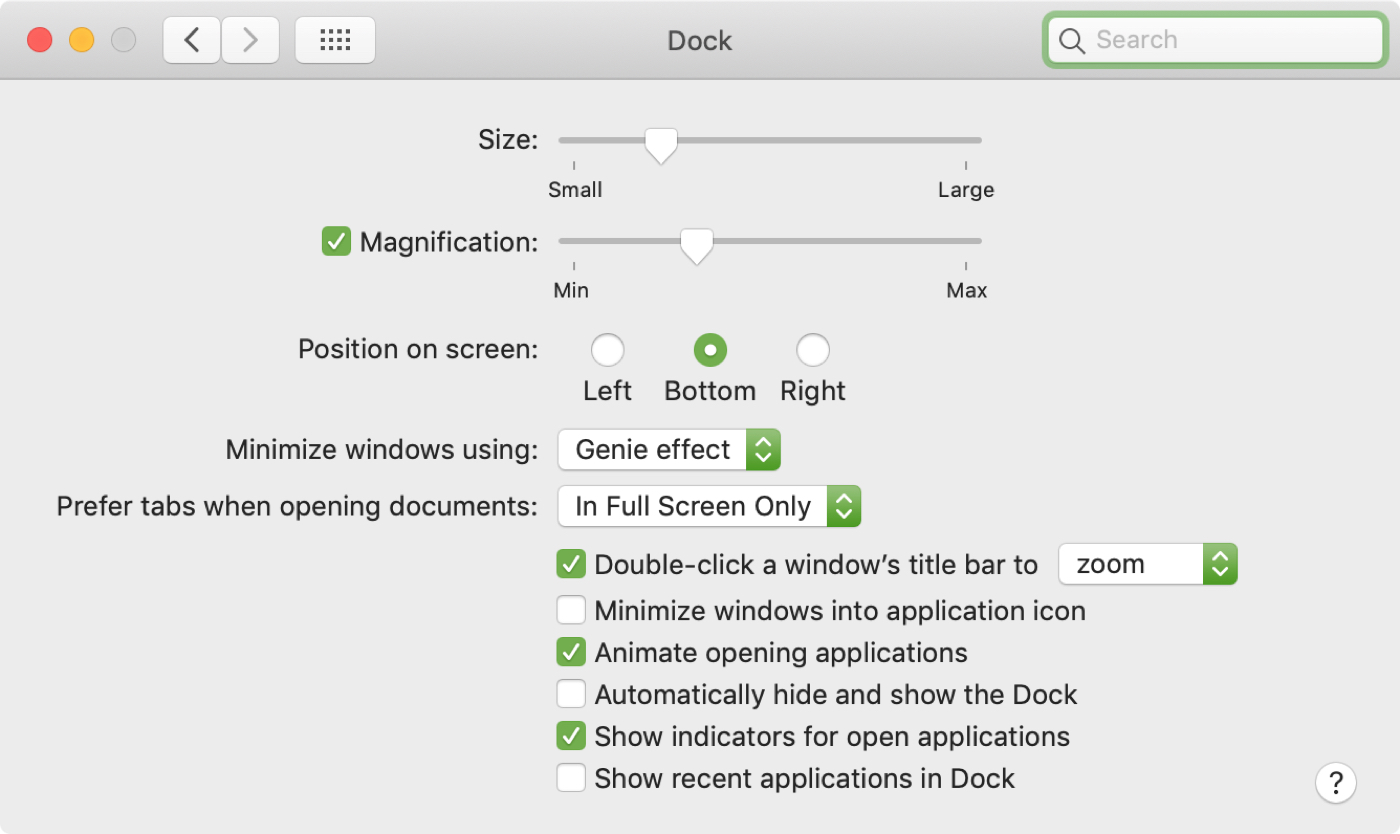 Dock Preferences Mac