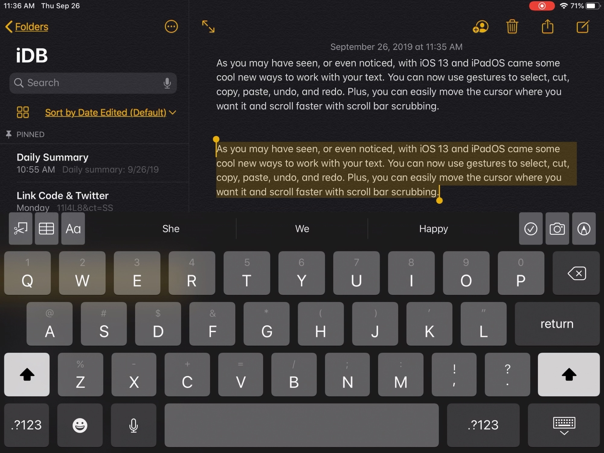 Select to edit text on iphone and ipad