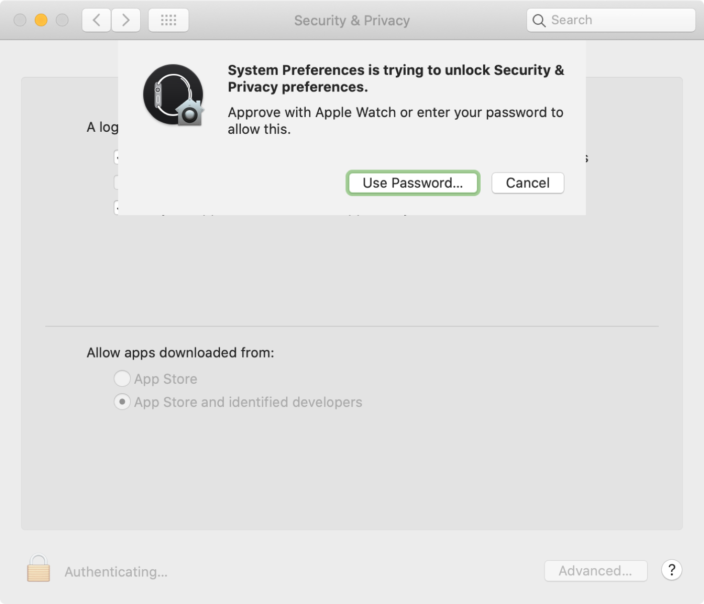 Approve unlock with Apple Watch Mac