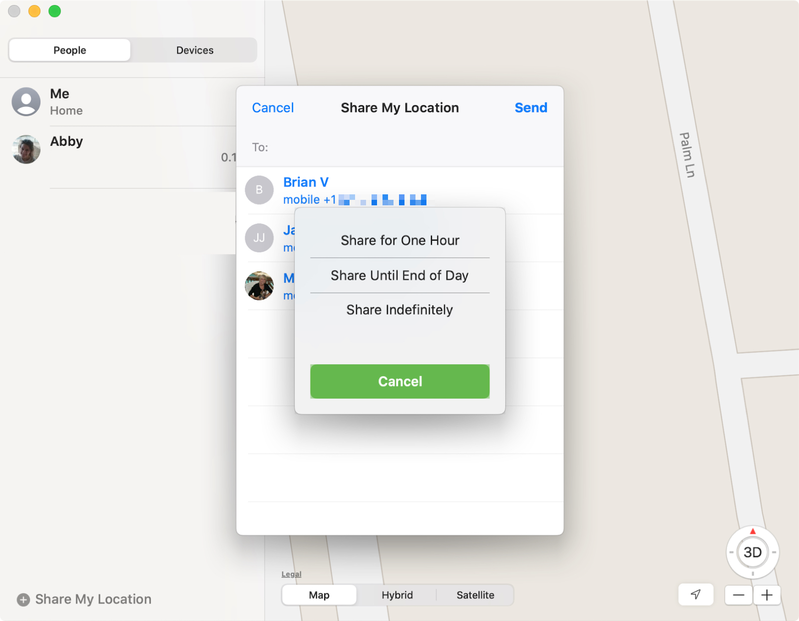 Find My app Share Location on Mac