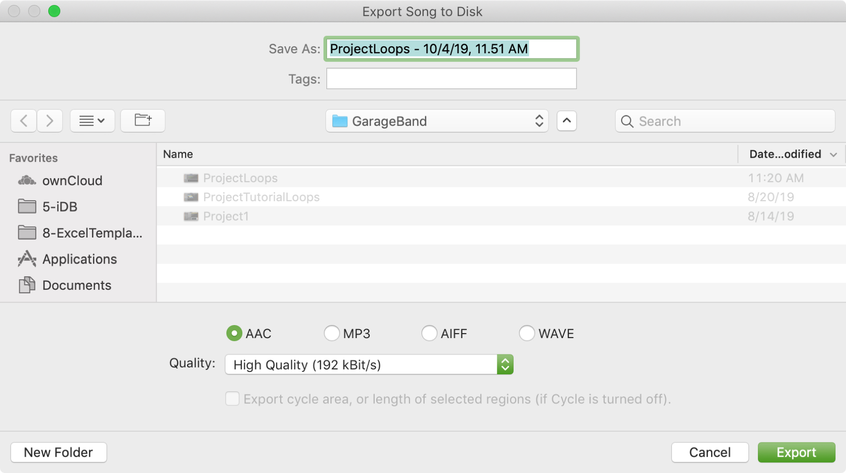 GarageBand Export to Disk Mac