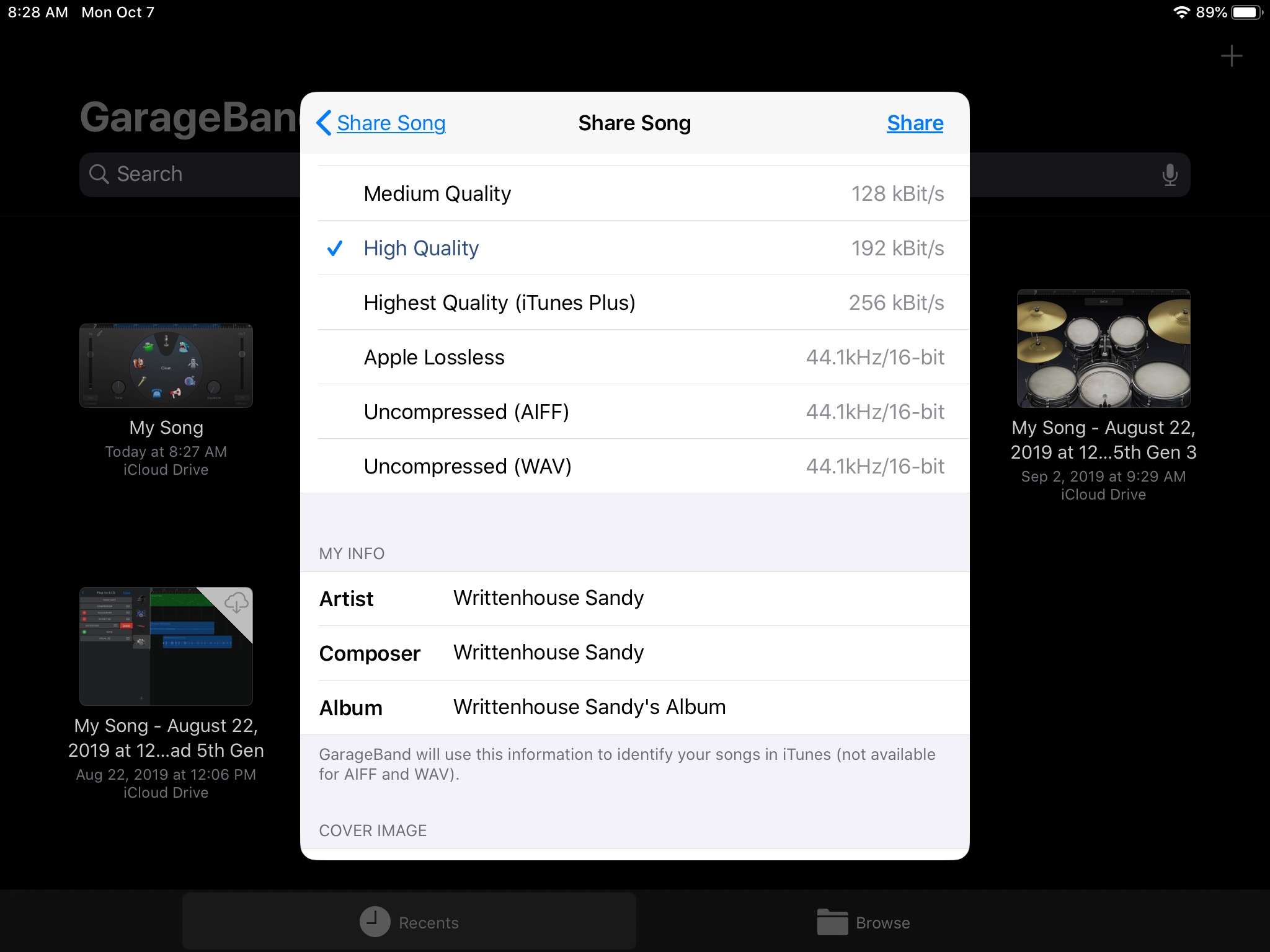 GarageBand Share Song iPad