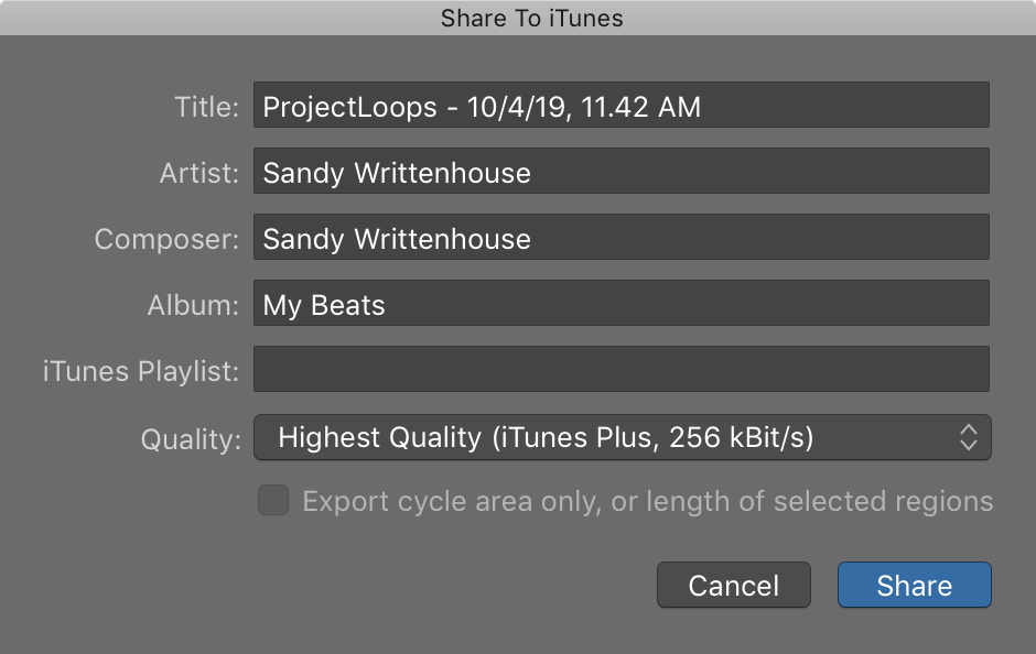GarageBand Share to iTunes Mac