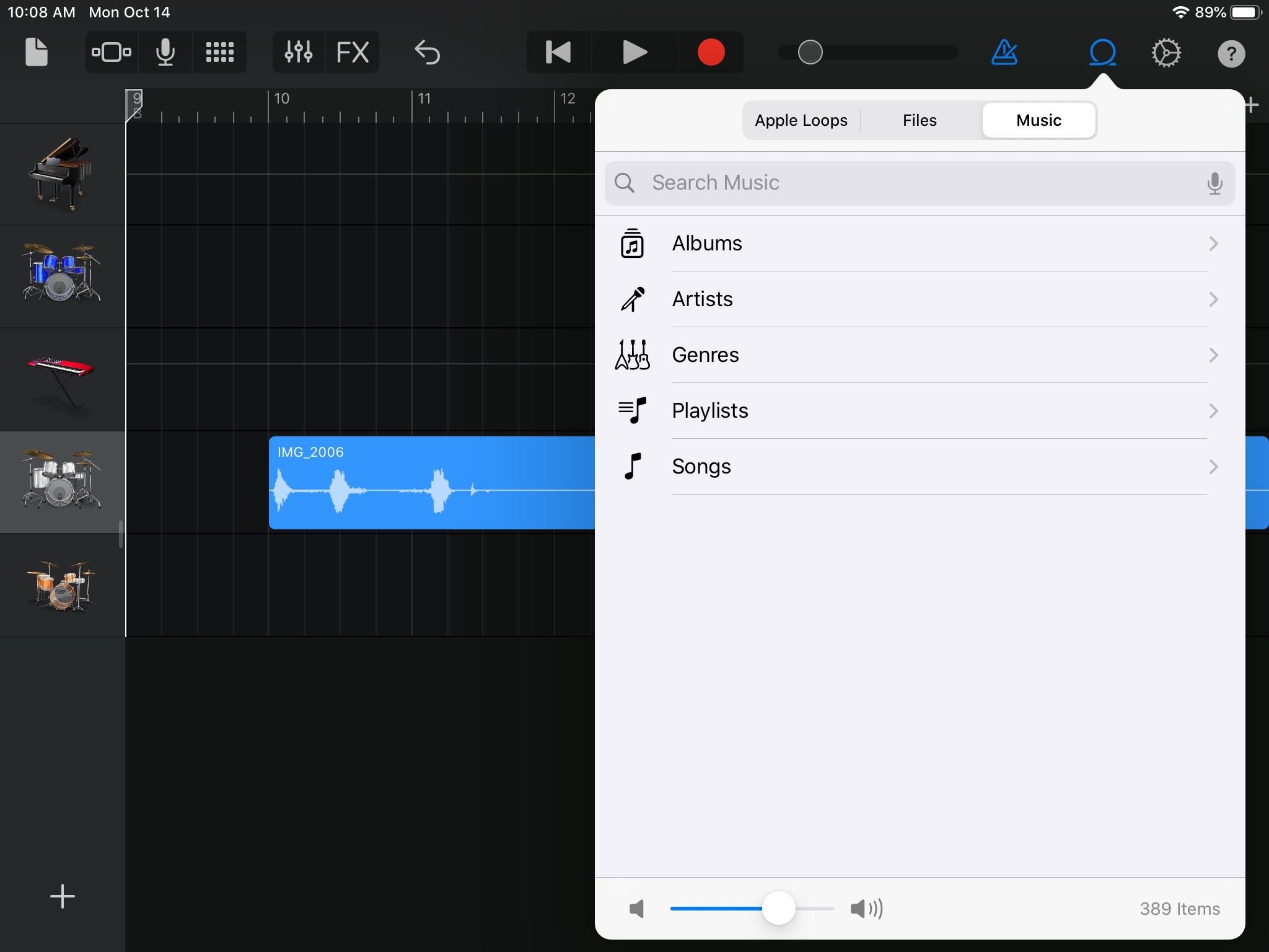 GarageBand import files or songs iPad