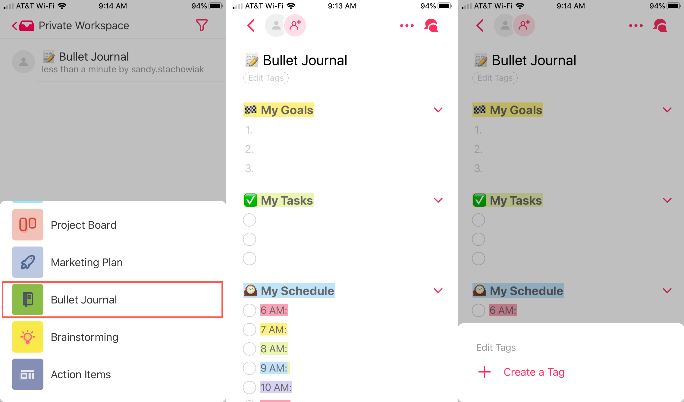 Taskade as bullet journal on iPhone