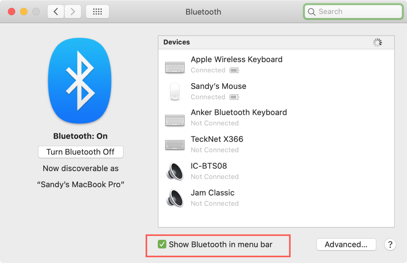 Bluetooth in Menu Bar Mac