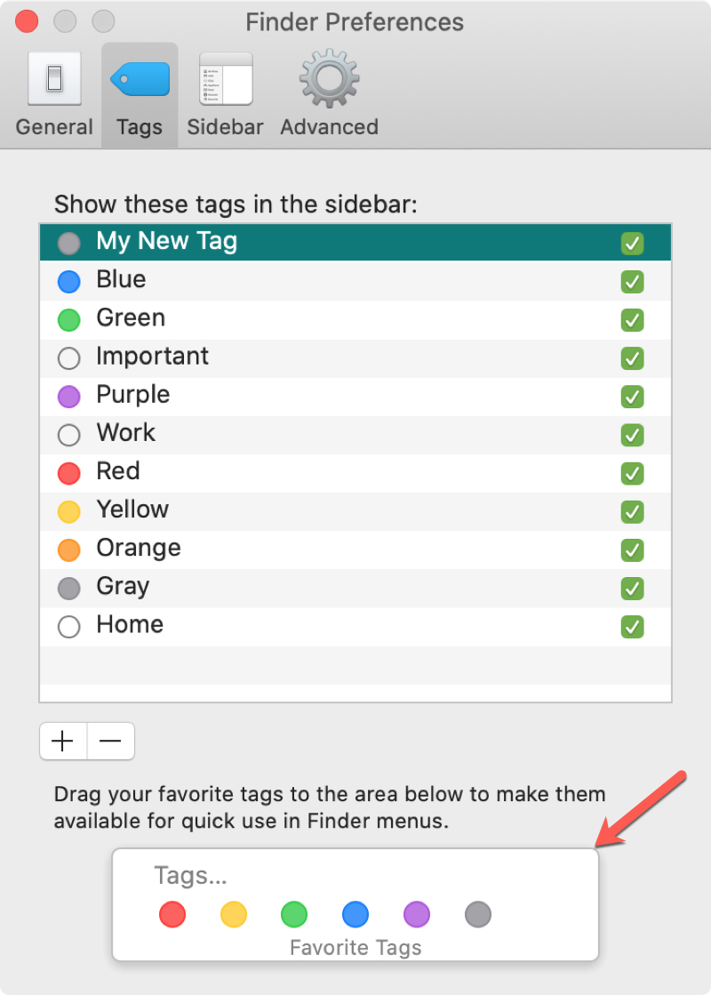 Display Favorite tags on Mac