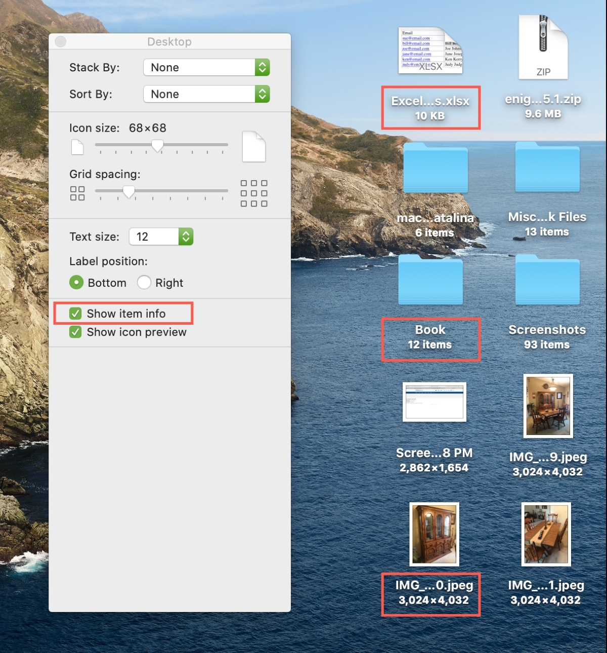 Show Item Info Mac desktop