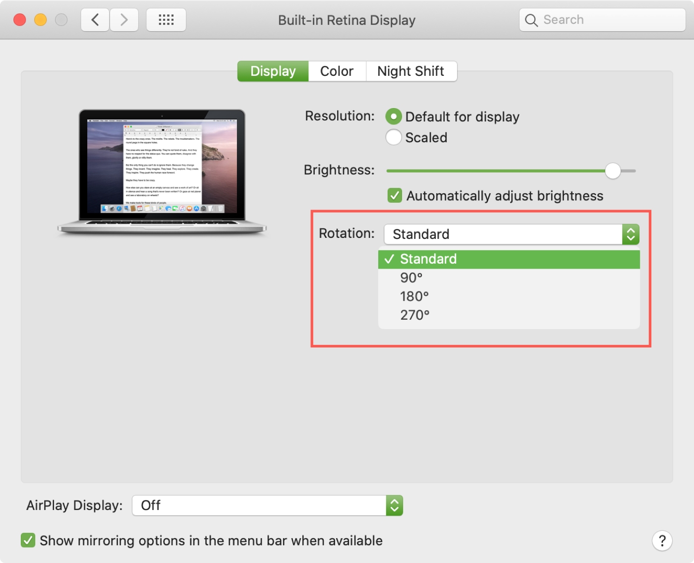 System Preferences Displays Rotation Mac