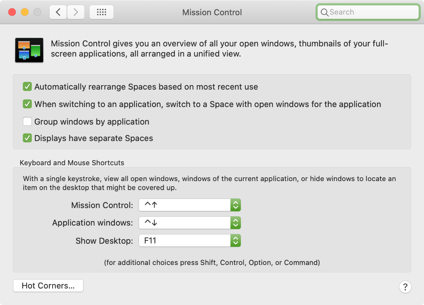 System Preferences Mission Control Settings Mac