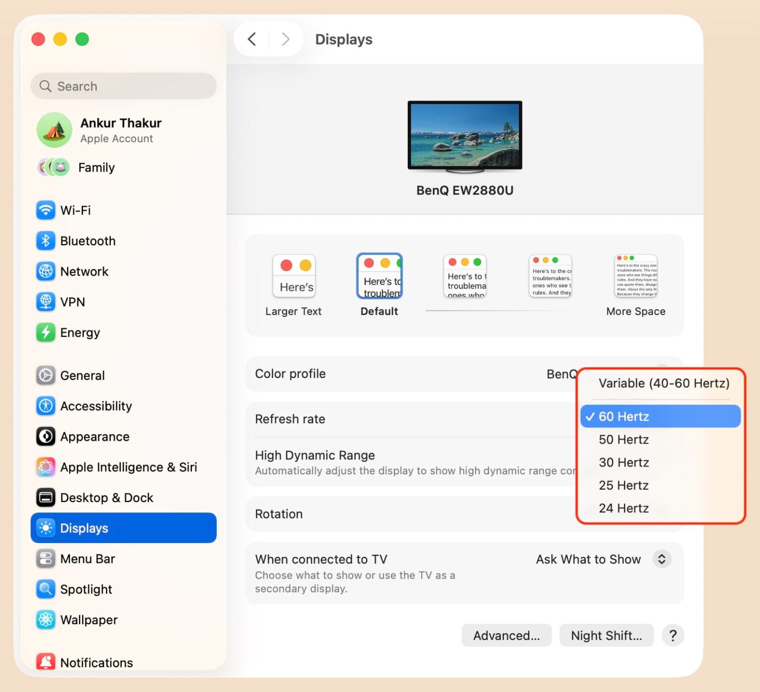 How to change display refresh rate on Mac or external monitor