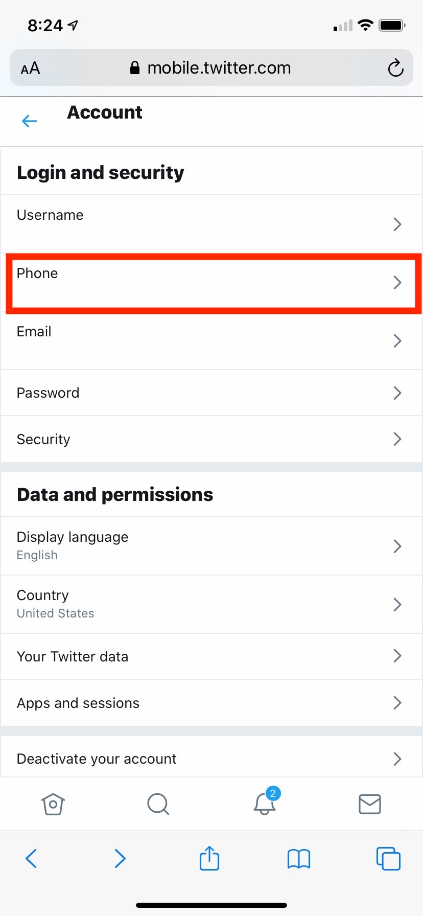 Twitter 2FA security phone number