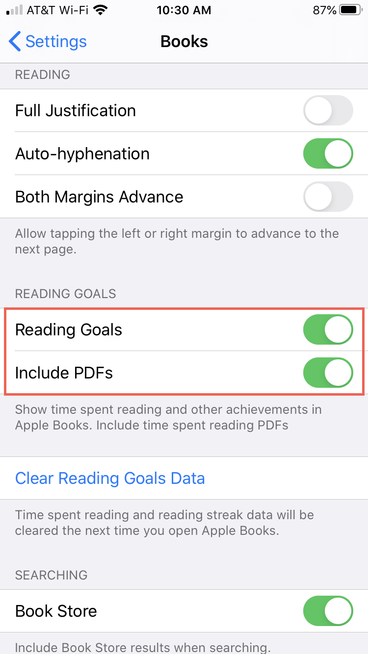 Enable Reading Goals Books App iPhone