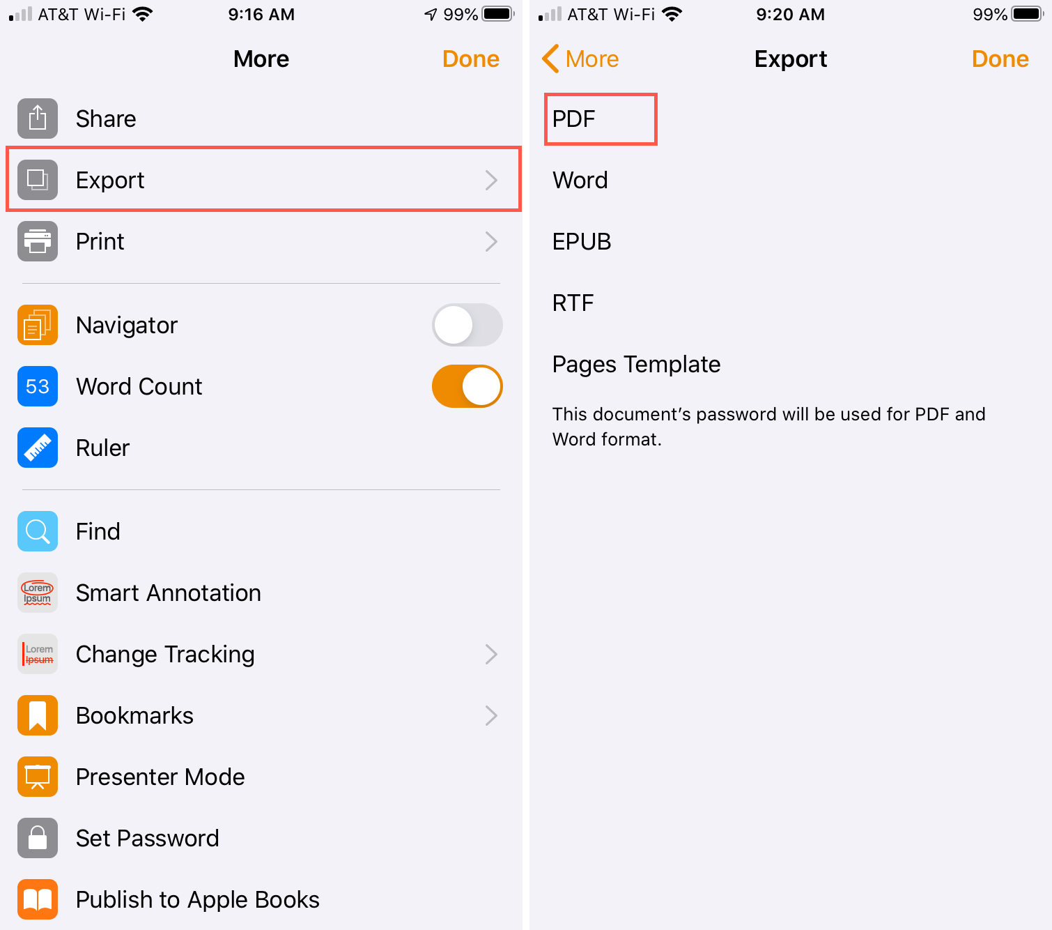 Export PDF Pages iPhone