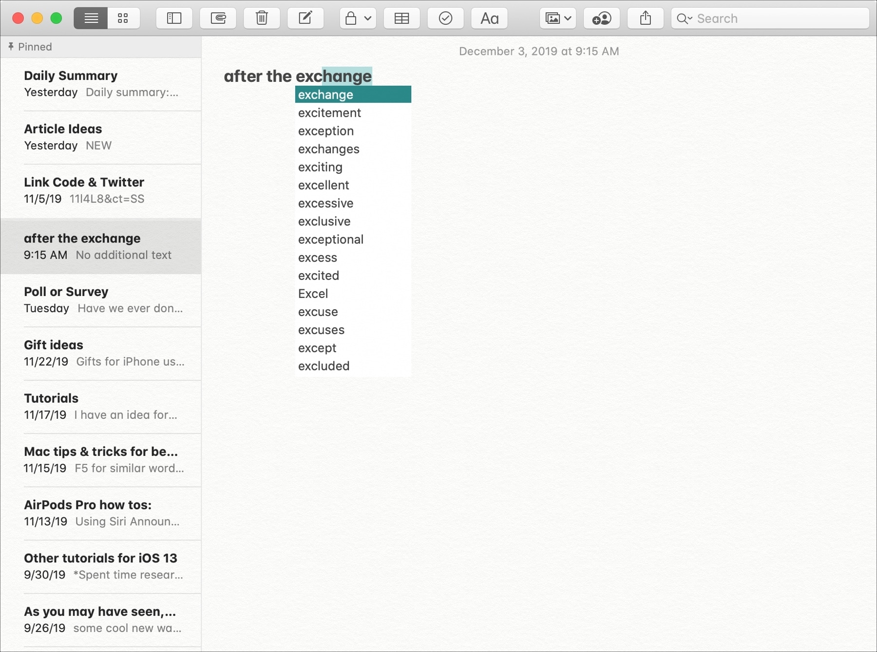 F5 word list shortcut on Mac