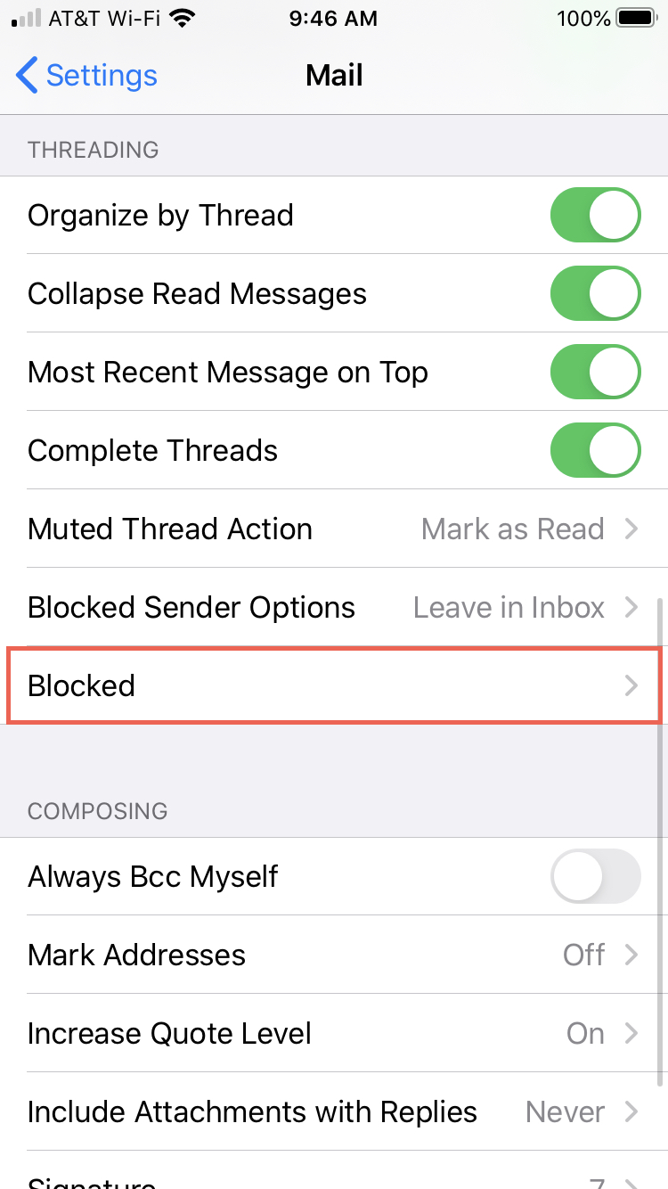 Mail Blocked Contacts iPhone