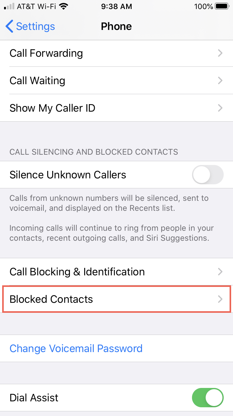 Phone Blocked Contacts iPhone