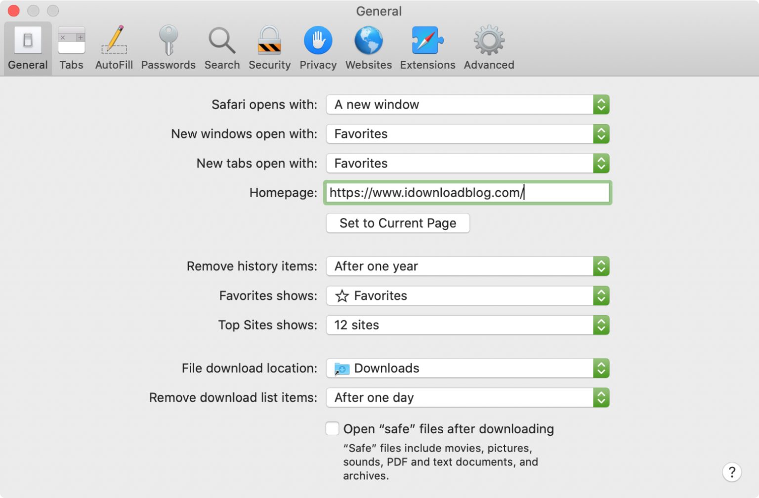 how to change safari preferences on mac