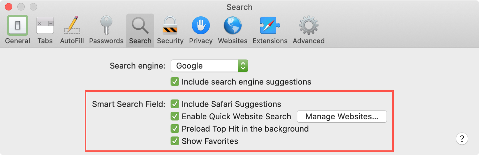 Safari Search Preferences Mac