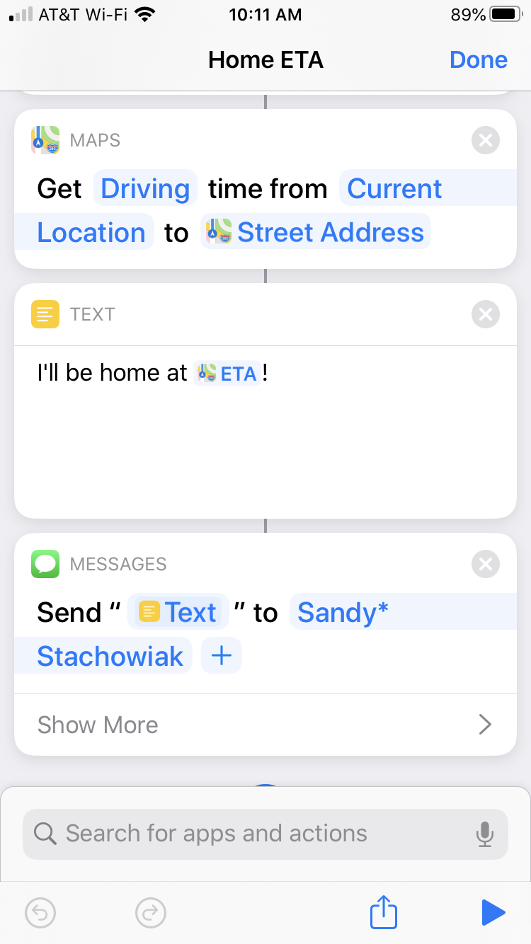 Shortcuts Widget Home ETA iPhone