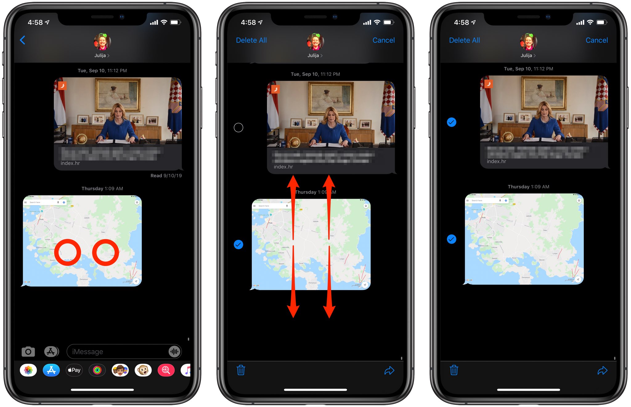 select chats with two-finger tap on iPhone