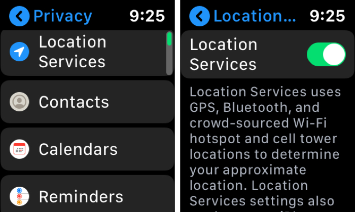 Apple Watch enable location services